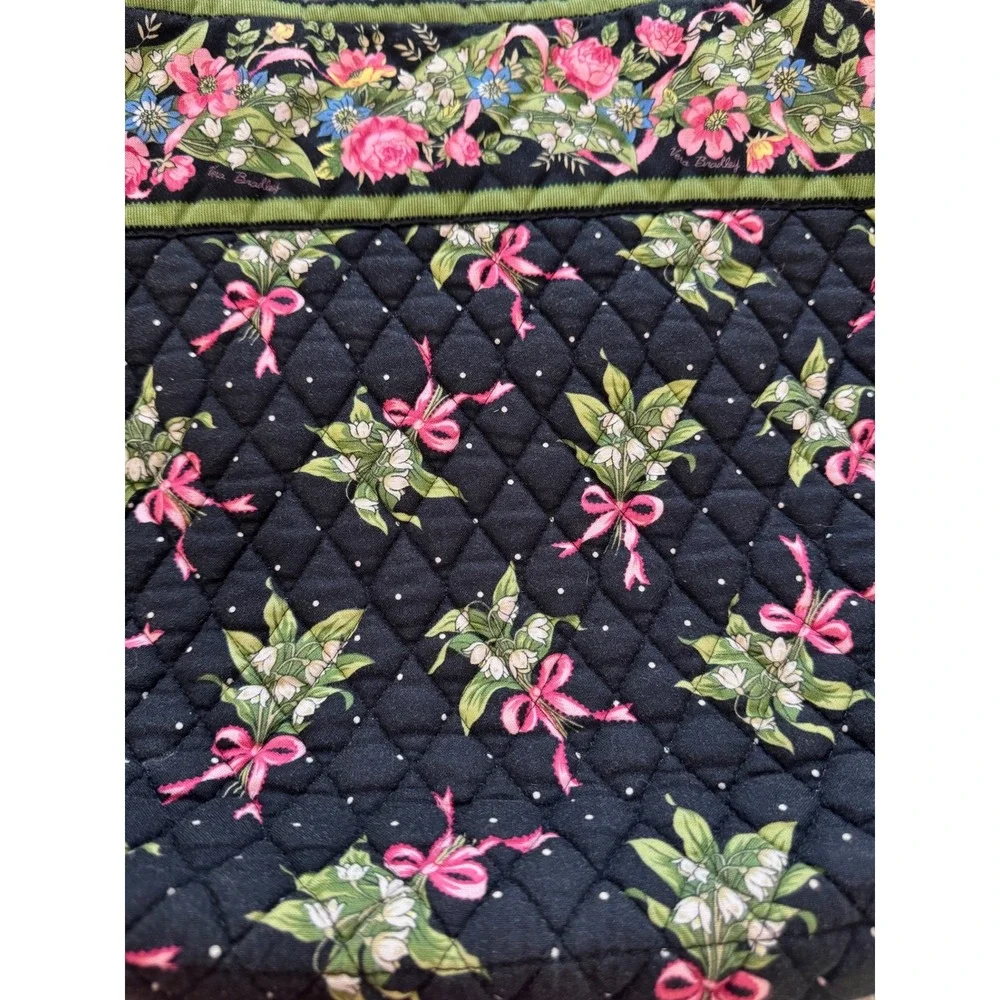 Vera Bradley Mayfair Floral Quilted Cotton Tote Bag Black Pink Green Made in USA